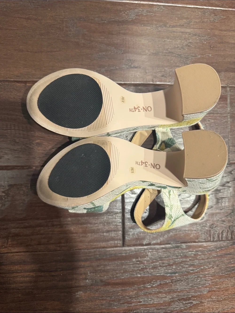 Floral Platform Block Heel Sandals - Yellow/Green Canvas